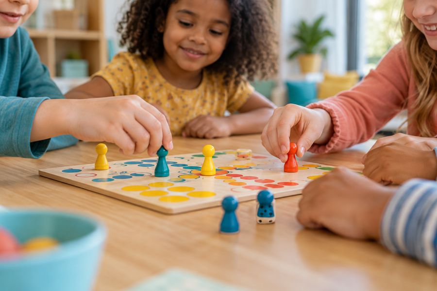 Jeu de plateau avec pions colorés